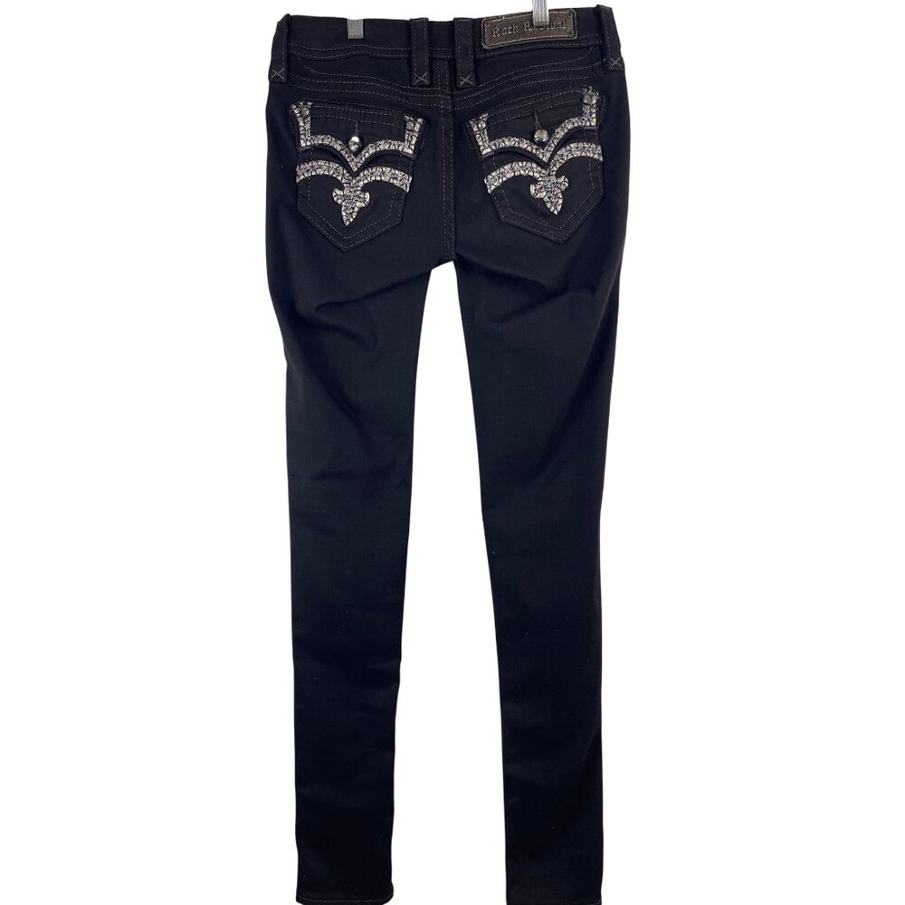 Rock Revival Women's 26 Karla Mid Rise Skinny Bedazzled Embellished Jean Black
